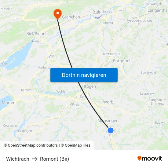 Wichtrach to Romont (Be) map