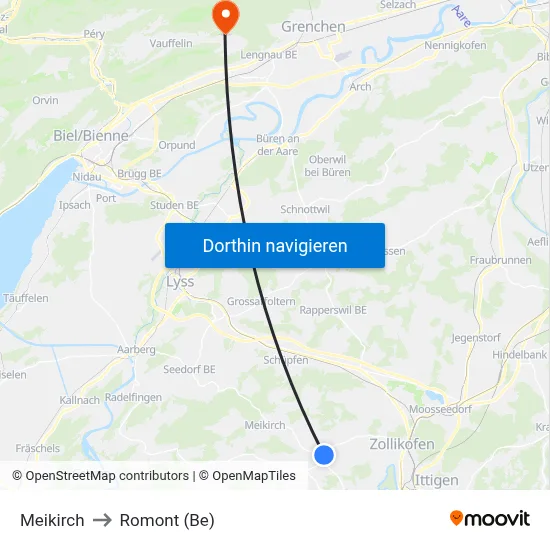 Meikirch to Romont (Be) map