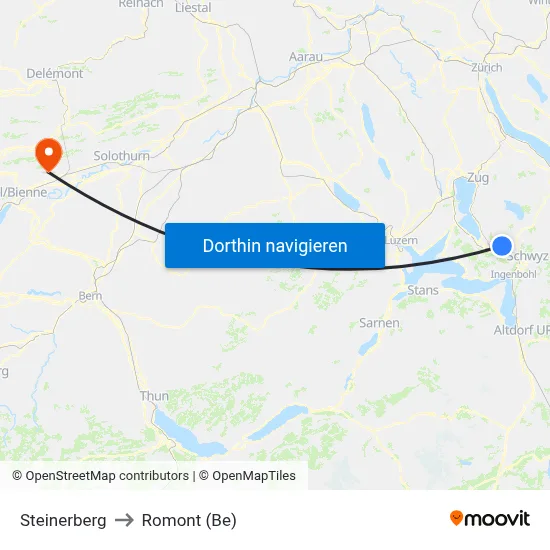 Steinerberg to Romont (Be) map