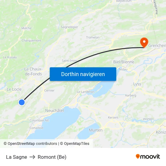 La Sagne to Romont (Be) map