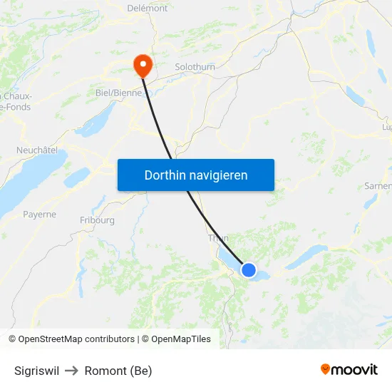 Sigriswil to Romont (Be) map