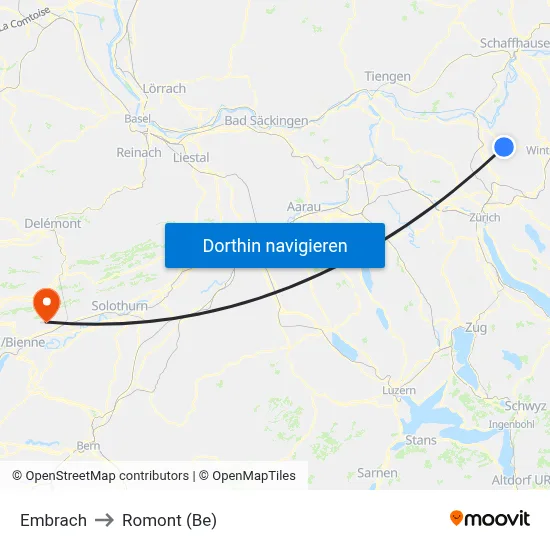 Embrach to Romont (Be) map
