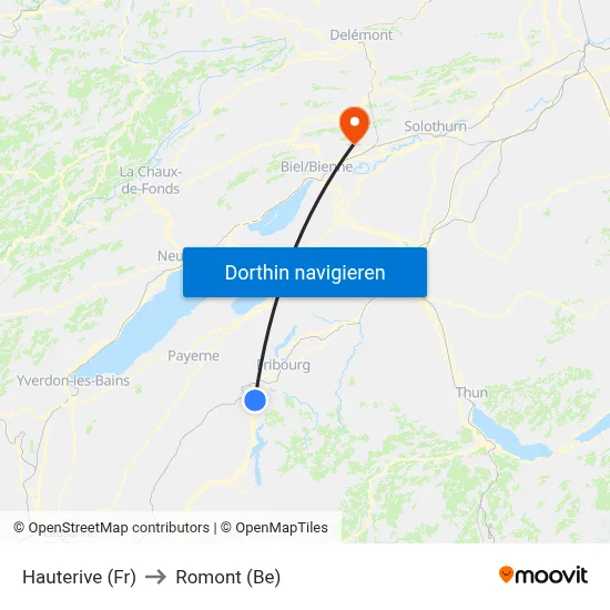 Hauterive (Fr) to Romont (Be) map