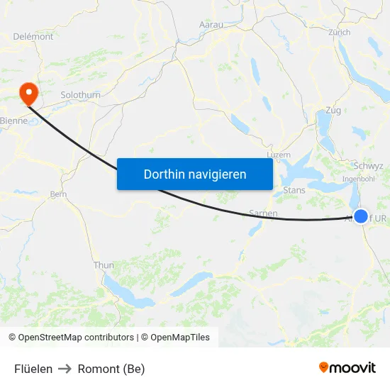 Flüelen to Romont (Be) map
