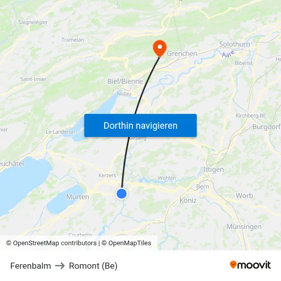 Ferenbalm to Romont (Be) map