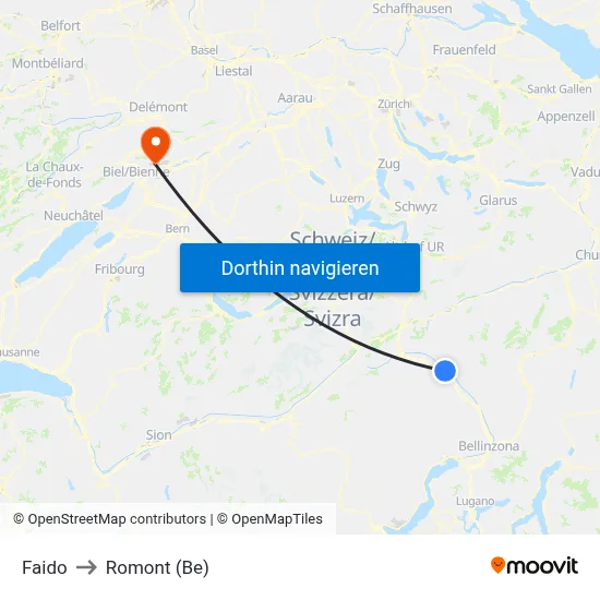 Faido to Romont (Be) map