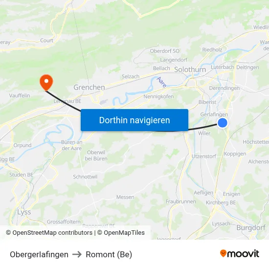 Obergerlafingen to Romont (Be) map