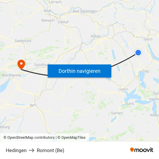 Hedingen to Romont (Be) map