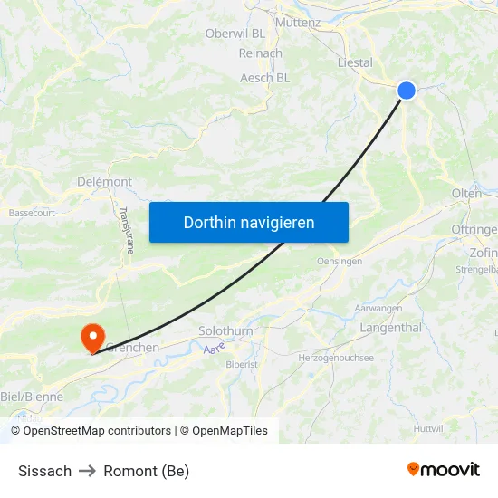 Sissach to Romont (Be) map