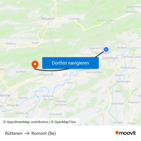 Rüttenen to Romont (Be) map