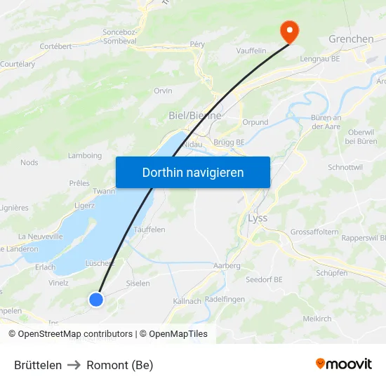 Brüttelen to Romont (Be) map