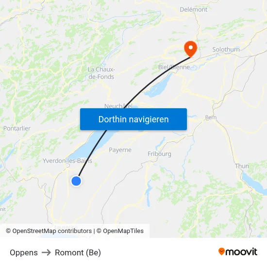 Oppens to Romont (Be) map