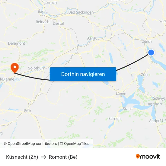Küsnacht (Zh) to Romont (Be) map