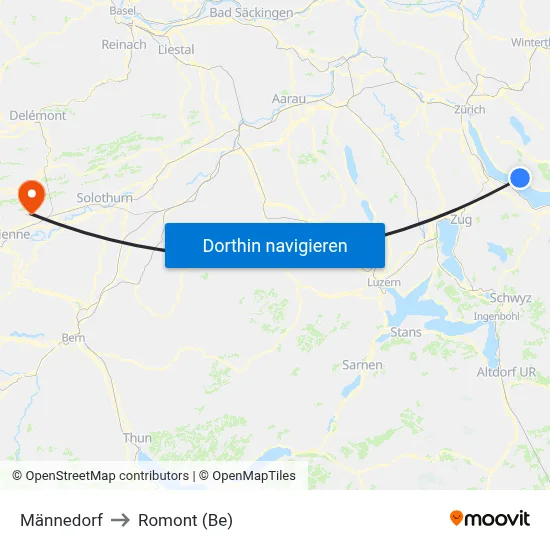 Männedorf to Romont (Be) map