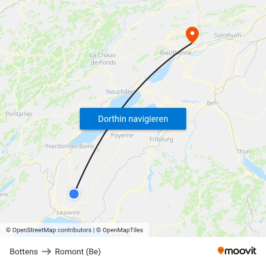 Bottens to Romont (Be) map