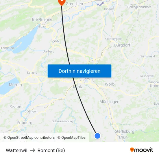 Wattenwil to Romont (Be) map
