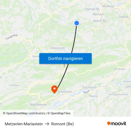 Metzerlen-Mariastein to Romont (Be) map