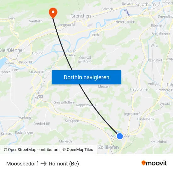 Moosseedorf to Romont (Be) map
