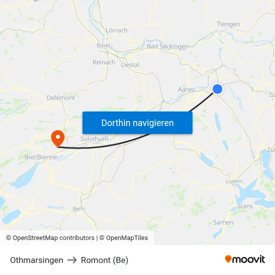 Othmarsingen to Romont (Be) map
