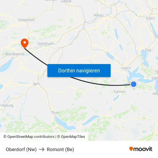 Oberdorf (Nw) to Romont (Be) map