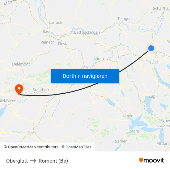 Oberglatt to Romont (Be) map