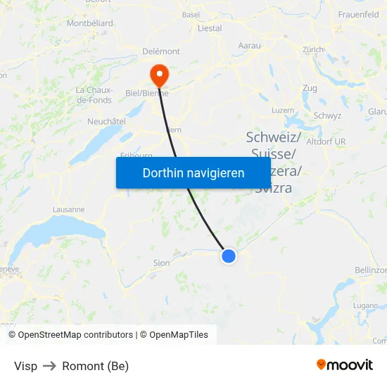 Visp to Romont (Be) map