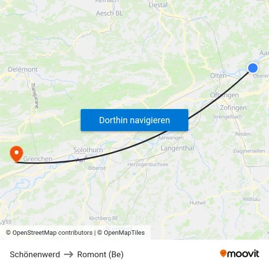 Schönenwerd to Romont (Be) map