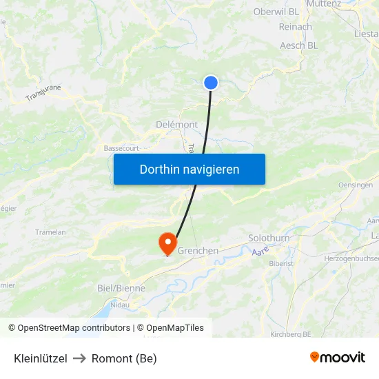 Kleinlützel to Romont (Be) map