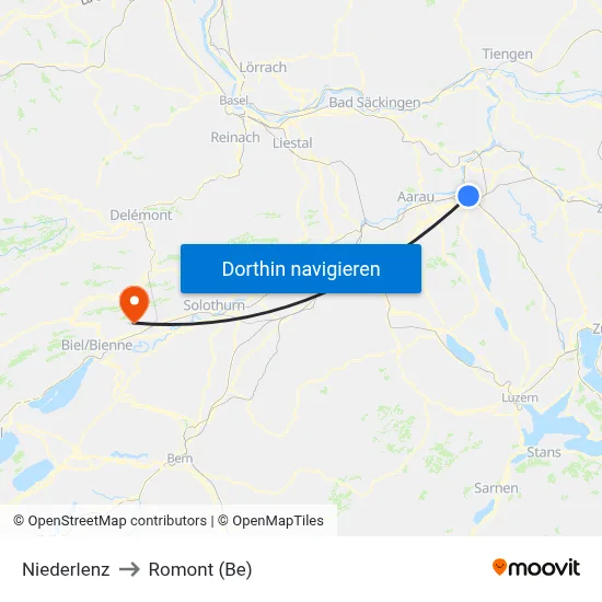 Niederlenz to Romont (Be) map