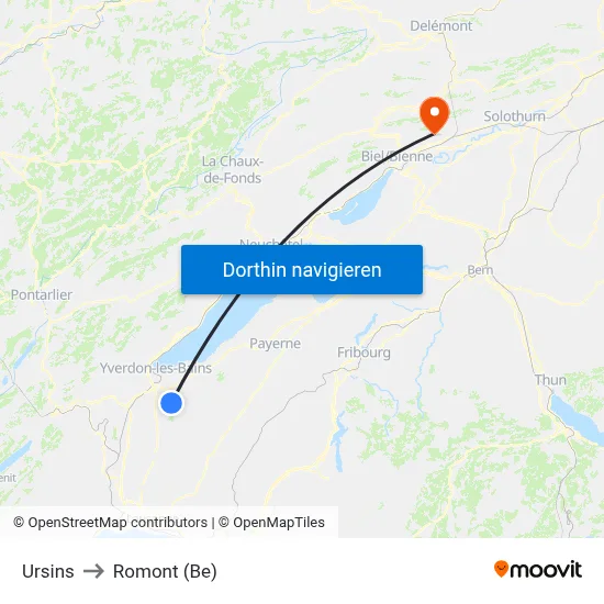 Ursins to Romont (Be) map