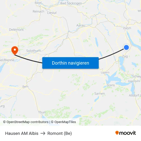 Hausen AM Albis to Romont (Be) map