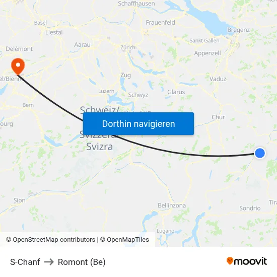 S-Chanf to Romont (Be) map