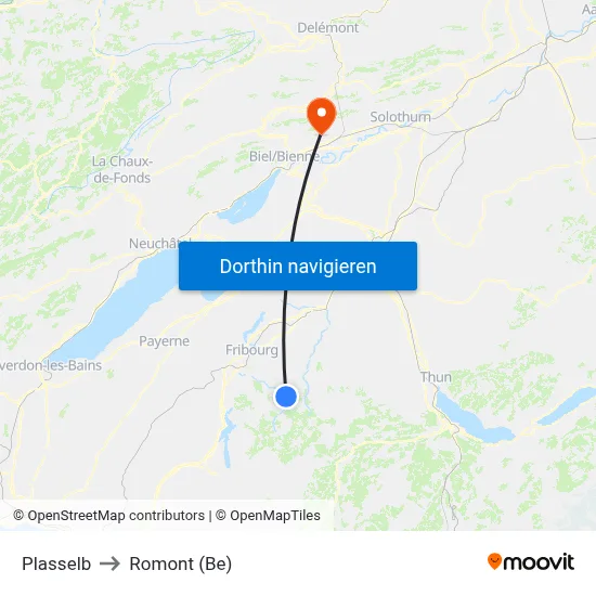 Plasselb to Romont (Be) map