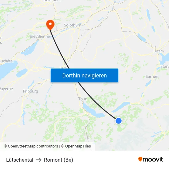 Lütschental to Romont (Be) map