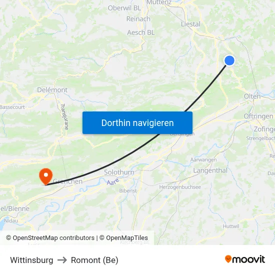 Wittinsburg to Romont (Be) map