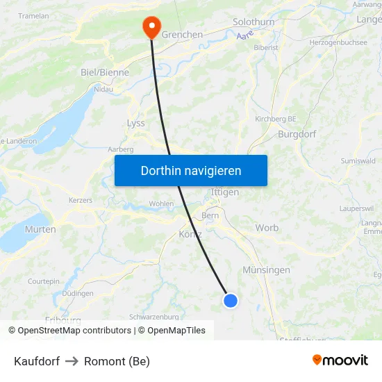 Kaufdorf to Romont (Be) map