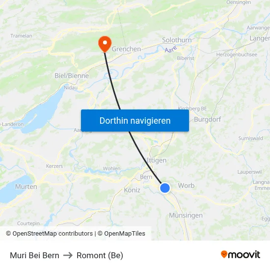 Muri Bei Bern to Romont (Be) map