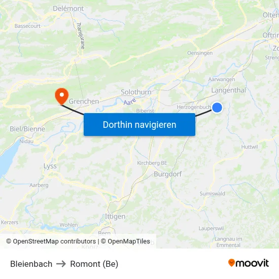 Bleienbach to Romont (Be) map