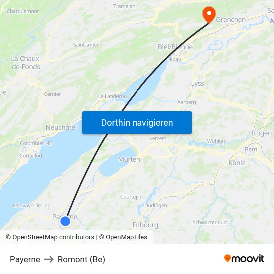 Payerne to Romont (Be) map