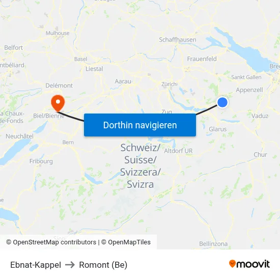 Ebnat-Kappel to Romont (Be) map
