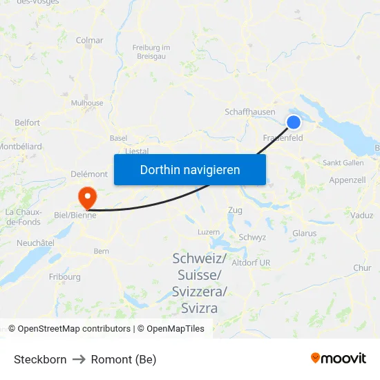 Steckborn to Romont (Be) map