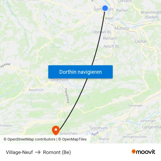 Village-Neuf to Romont (Be) map