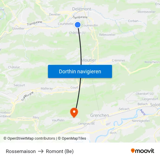 Rossemaison to Romont (Be) map