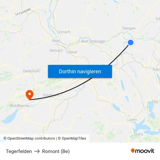 Tegerfelden to Romont (Be) map