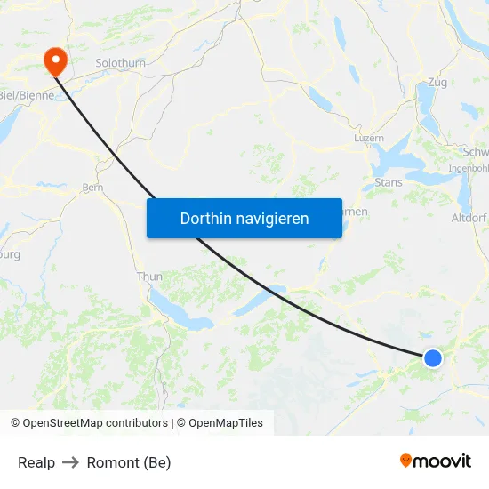 Realp to Romont (Be) map