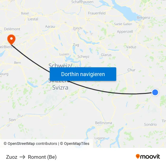 Zuoz to Romont (Be) map