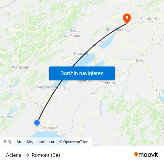 Aclens to Romont (Be) map