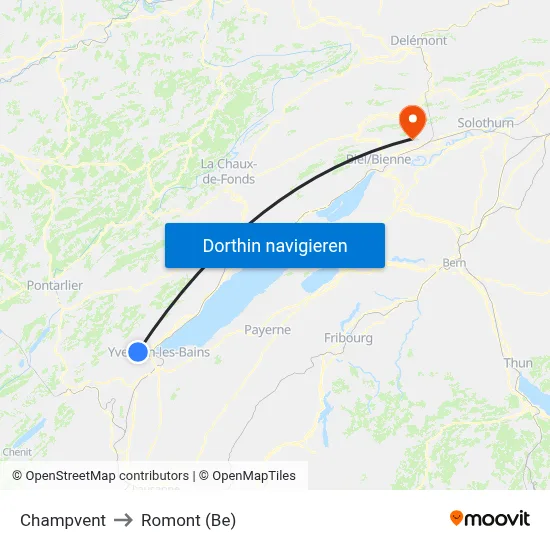 Champvent to Romont (Be) map