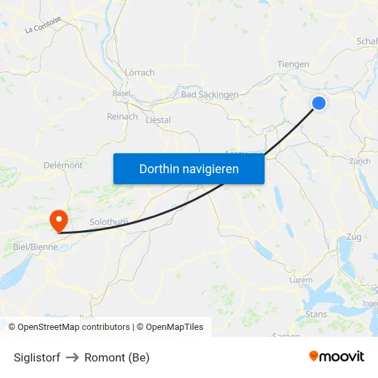 Siglistorf to Romont (Be) map
