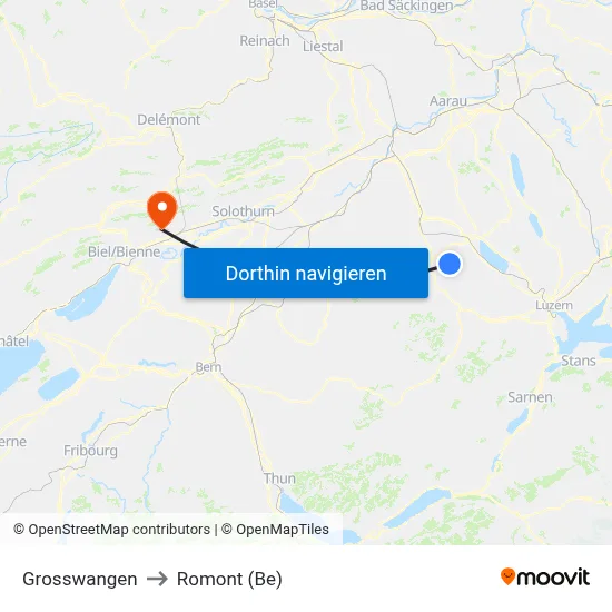 Grosswangen to Romont (Be) map